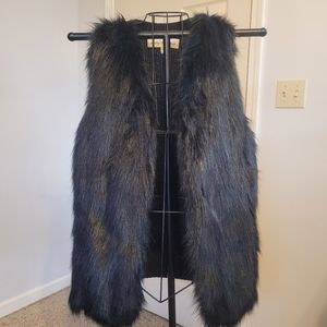 Sebby Collection Black Cable Knit Faux Fur Women's Boho Vest
